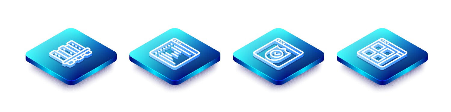 Set isometric line server browser window vector image