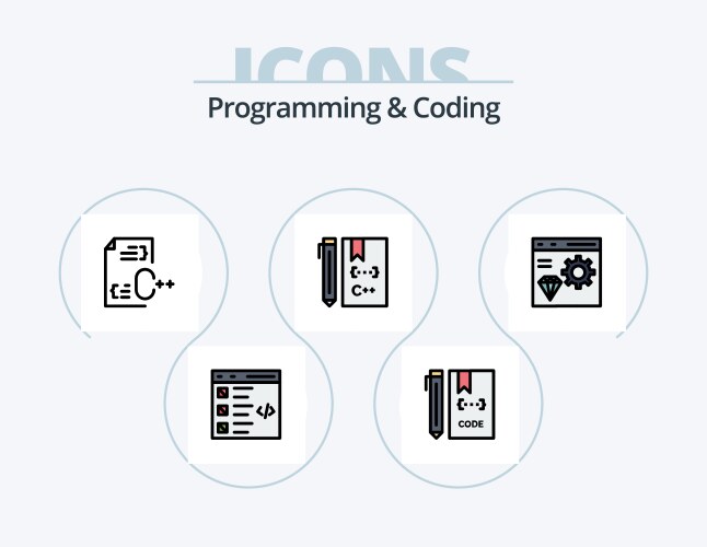 Programming and coding line filled icon pack 5 vector image