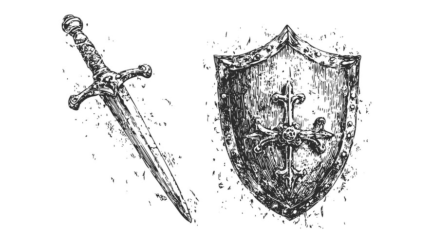 Medieval Sword & Shield Sketch Vector Image
