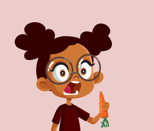 Hungry girl eating a carrot with vitamin Vector Image
