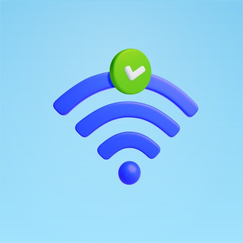 3d wireless icon with green checkmark minimal vector image
