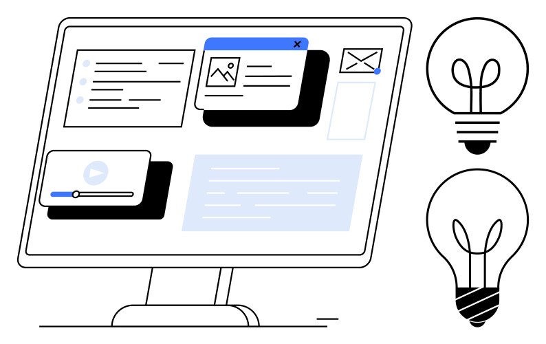 Computer screen displaying media and text windows vector image