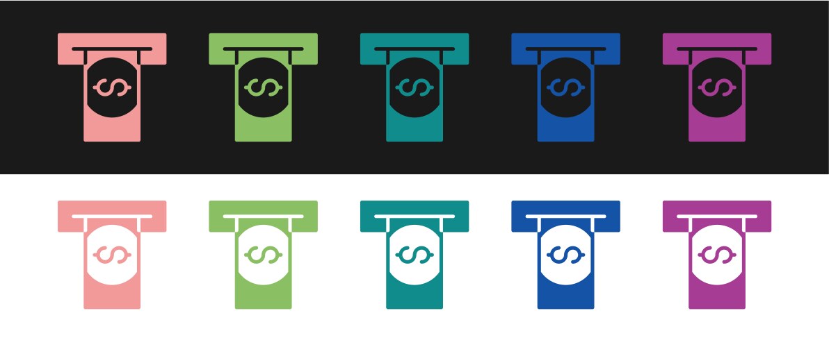 Set atm - automated teller machine and money icon vector image