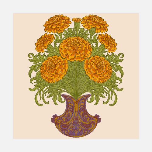 Marigold Bouquet in Vase - Sketchy Style Vector Image