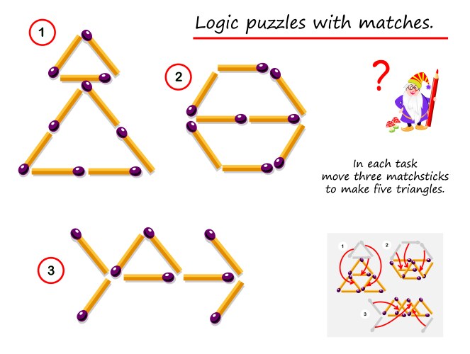 Logical puzzle game with matches in each task vector image