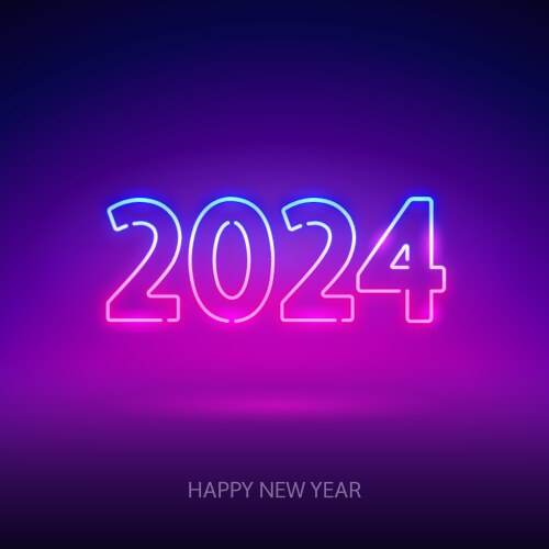Neon Happy New Year 2024 Vector Image