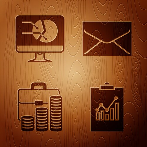 Set clipboard with graph chart computer monitor vector image