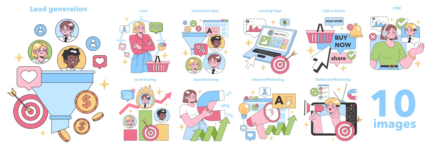 lead generation set flat vector image