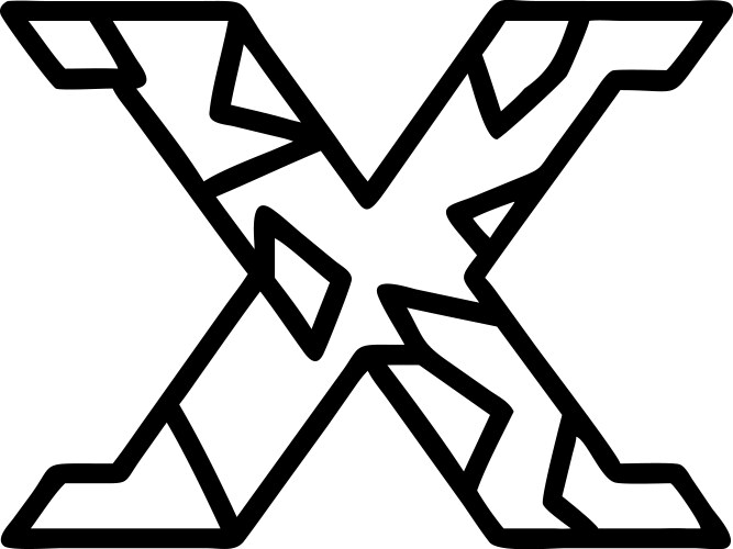 A bold letter x with sharp jagged edges creating vector image