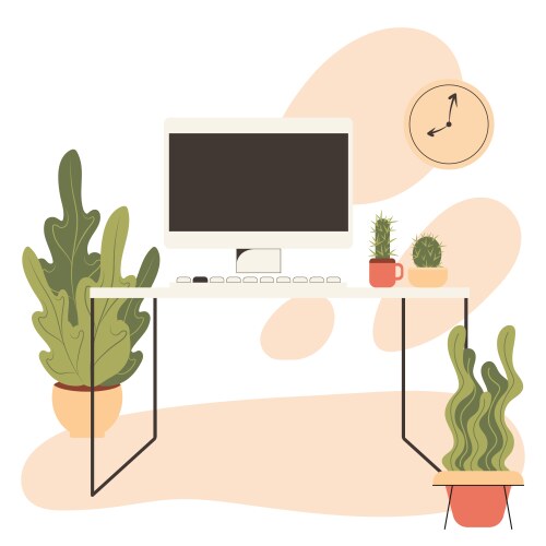 Workplace computer is on table vector image