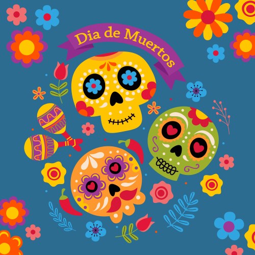 Colourful sugar skulls day of the dead Vector Image