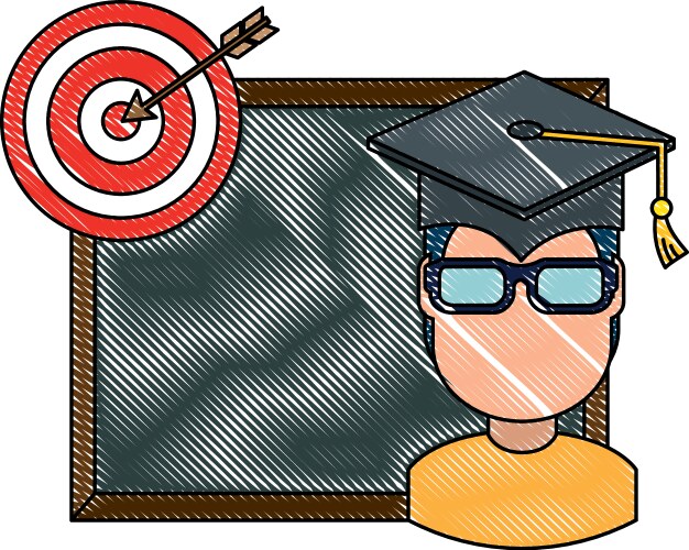 Student graduated with chalkboard and target vector image