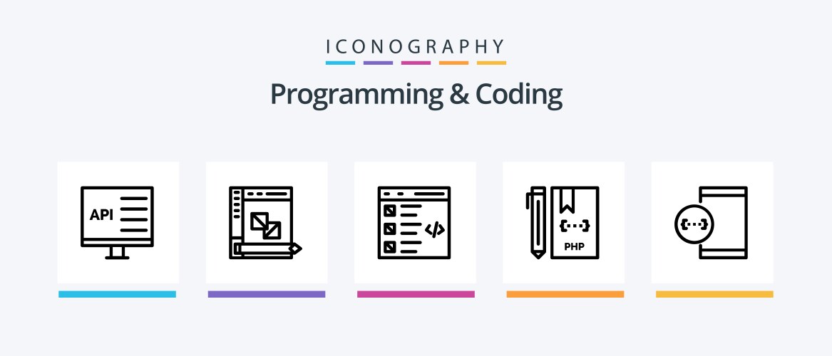 Programming and coding line 5 icon pack including vector image