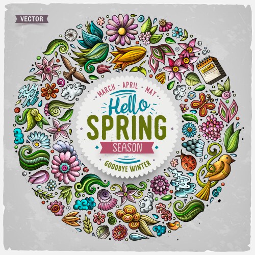 colorful hand drawn set spring cartoon vector image