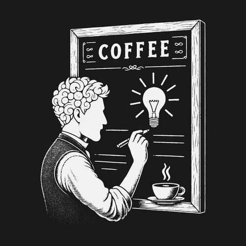 Retro Man Sketching Lightbulb Vector Image