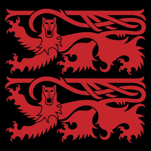 Viking design two heraldic lions and norse runes Vector Image
