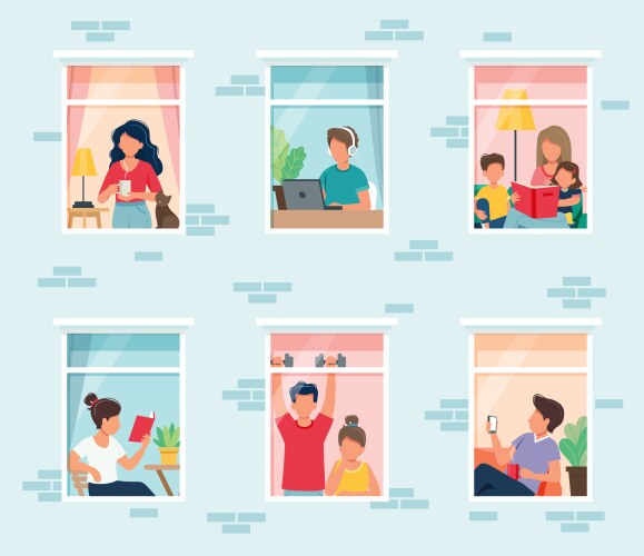 stay home concept people looking out windows vector image