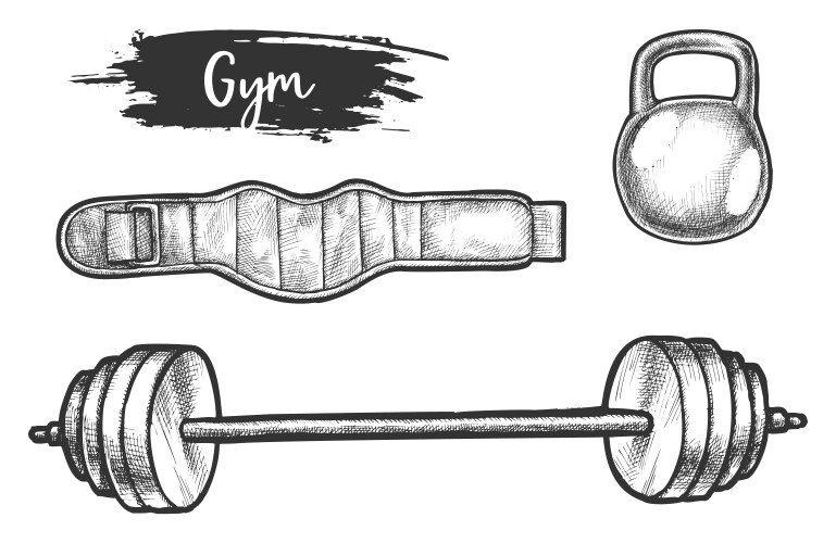 Sport exercise items sketches gym equipment Vector Image