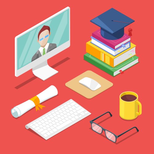 online education concept 3d isometric vector image