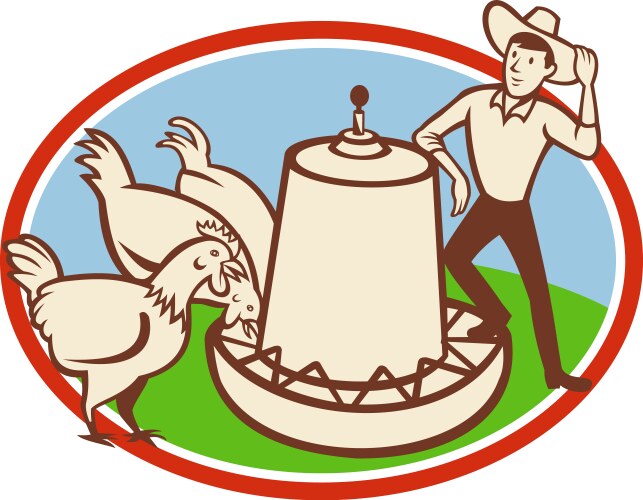 Chicken farmer feeder cartoon vector image