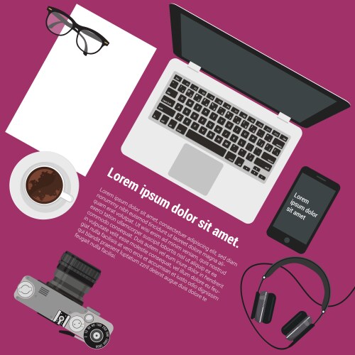 Office table top view Royalty Free Vector Image