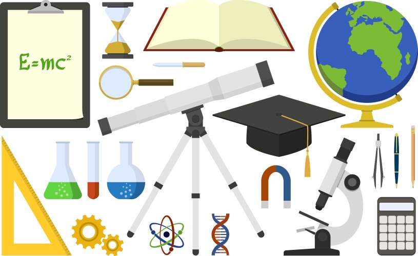 set scientific tools in flat design vector image