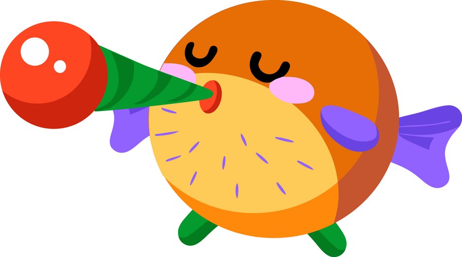 Cute Fish Blowing a Horn - Flat Icon Vector Image