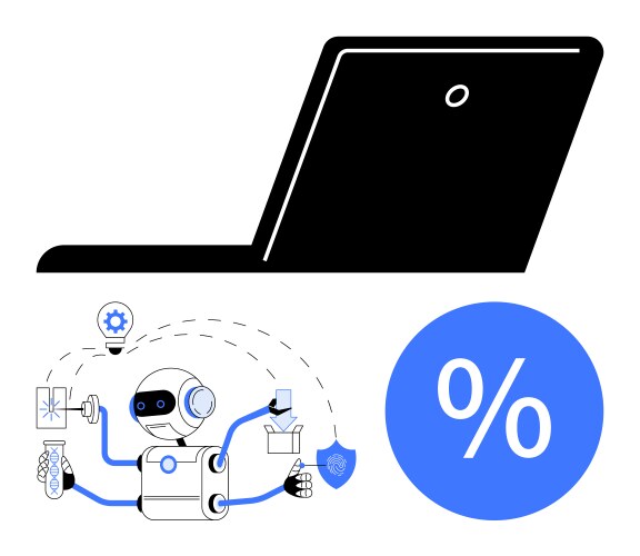 Ai robot working on multiple tasks with laptop vector image