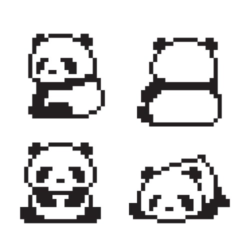 Image set panda pixels for 8 bit game assets vector image