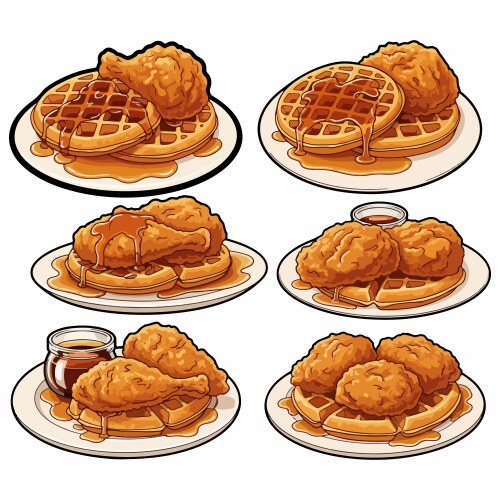 Chicken and Waffles Art Vector Image