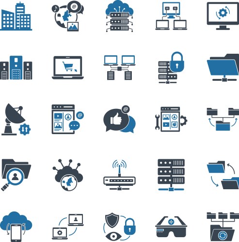 Data and networking icons set every single vector image