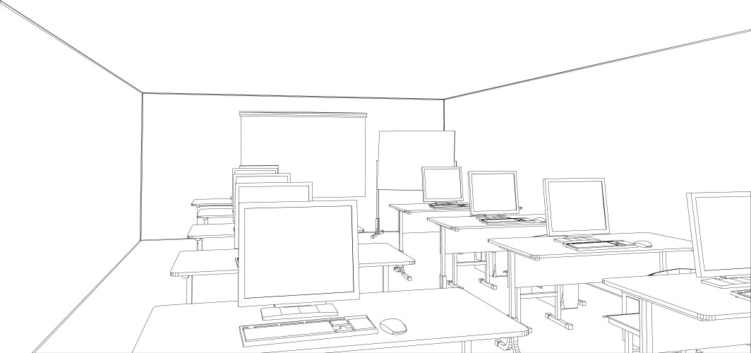 Computer class with tables and computers vector image