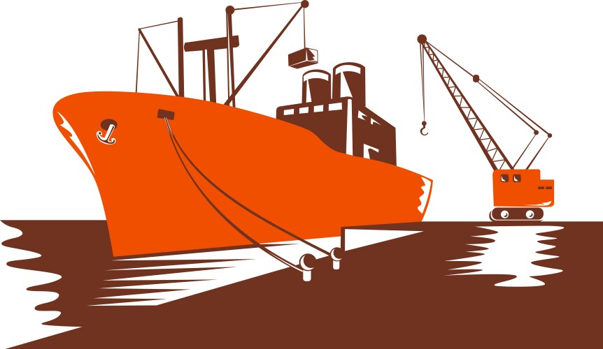 Retro Cargo Ship with Crane Vector Image