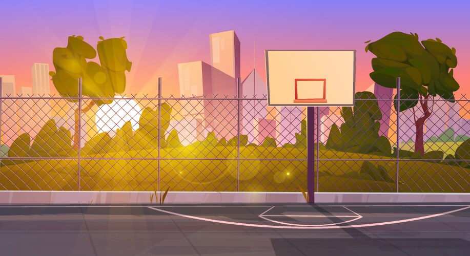 Sunset street basketball court cartoon background vector image