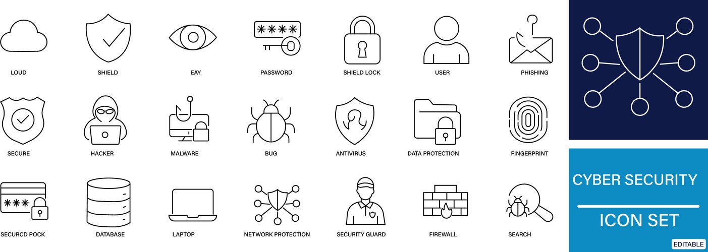 Cyber security thin line icons set data safety – Royalty-Free Vector ...