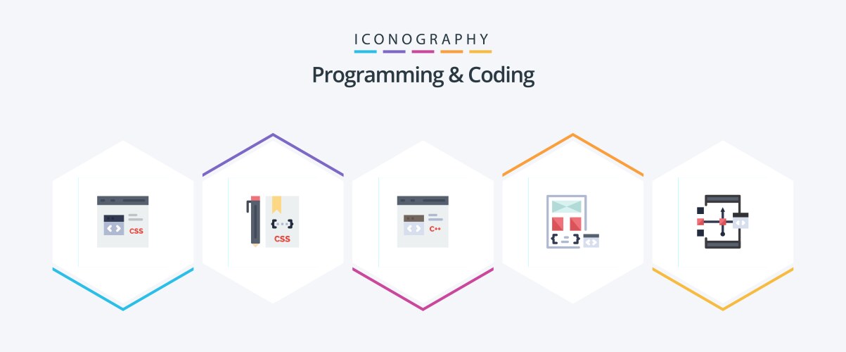 Programming and coding 25 flat icon pack vector image