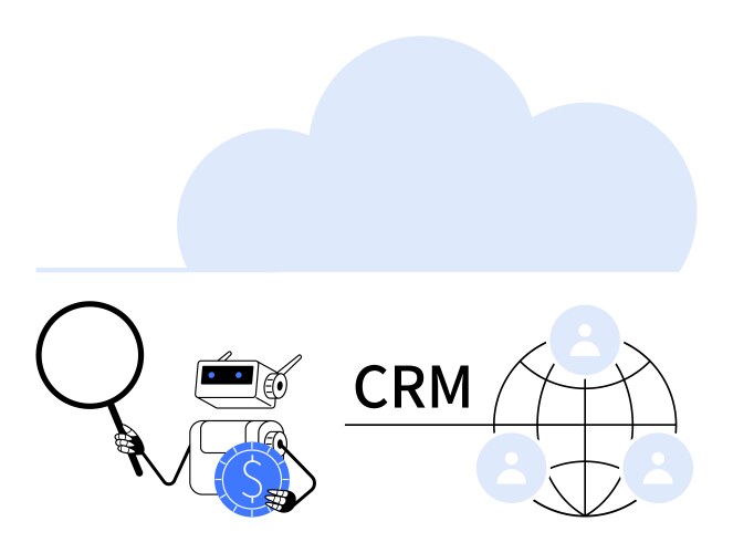 Robot analyzing customer data with cloud crm vector image