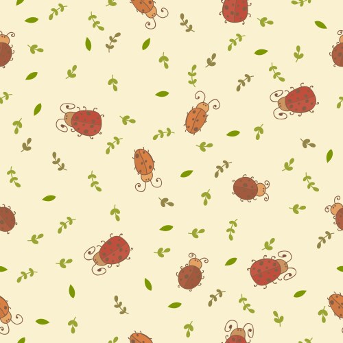 Seamless pattern with leaves and ladybirds Vector Image