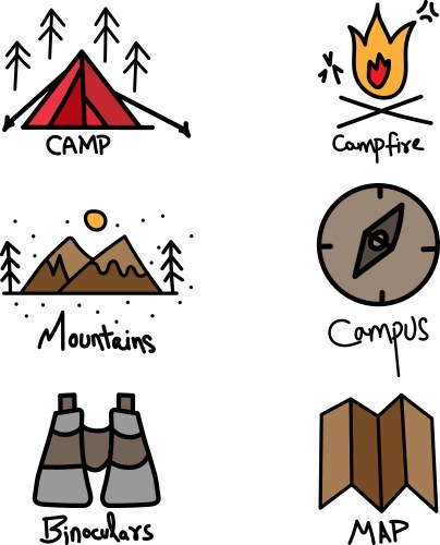 handdrawn travel and camp icons vector