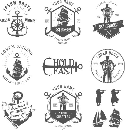 Vintage Nautical Icons & Labels Vector Image