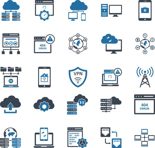 Data and networking icons set every single vector image