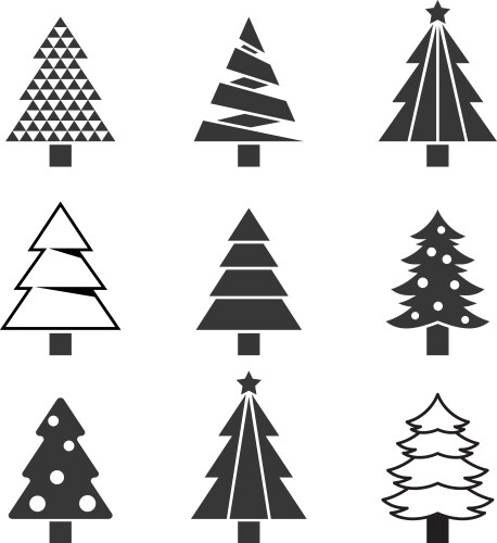 pine tree set silhouette icon vector image