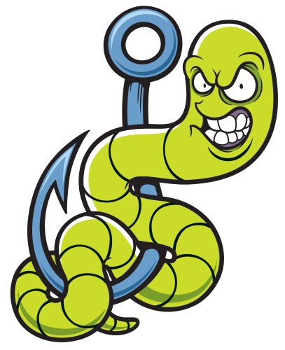 Cartoon worm on a hook Royalty Free Vector Image