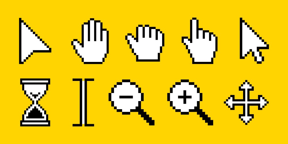 Pixel click cursor icon set pointer arrow vector image
