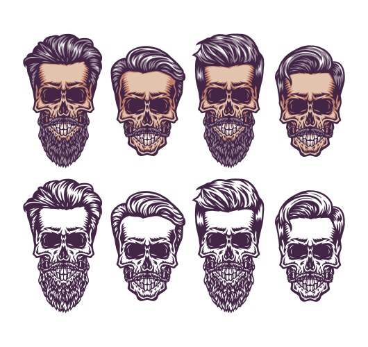 vintage skull with hair style vector image