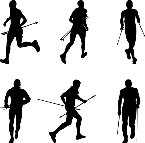Skyrunner Athletes Running with Poles Vector Image