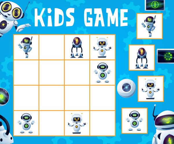 Kids sudoku game logical riddle with robots vector image