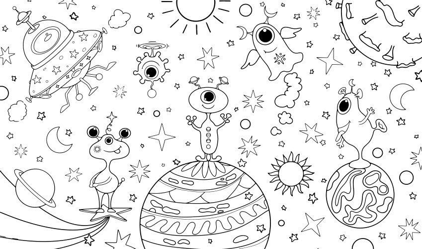 Space Aliens Coloring Book Vector Image