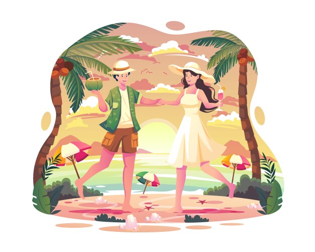 A couple is dancing at the summer beach party vector image