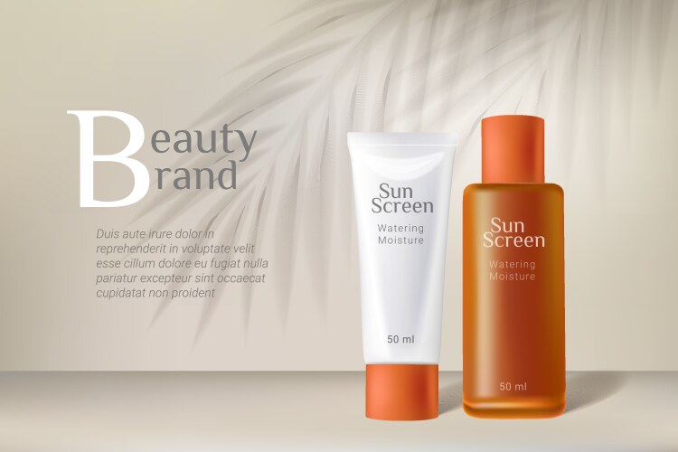 Cosmetic sunscreen bottles premium ads vector image